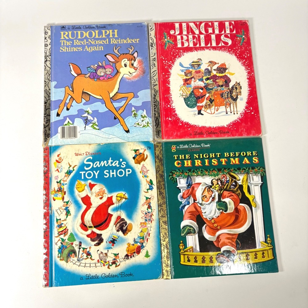 Vintage Little Golden Books Christmas Set Rudolph Santa Jingle Bells 4 Books